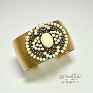Stella & Dot Ivory Gold Cabochon Statement Bangle Cuff